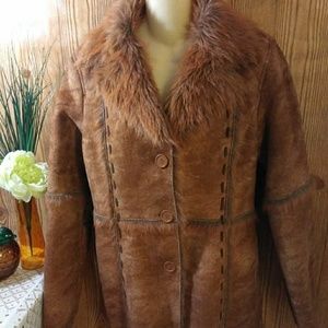 Daniel Benjamin faux fur trim coat brown